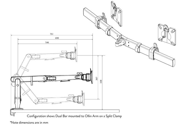 Ollin Dual Monitor Arm, Grey, White, or Black
